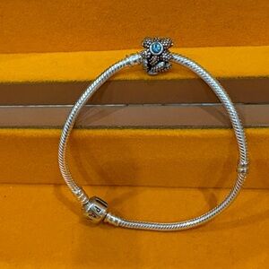 Pandora Silver Bracelet with Blue Crystal Turtle Charm